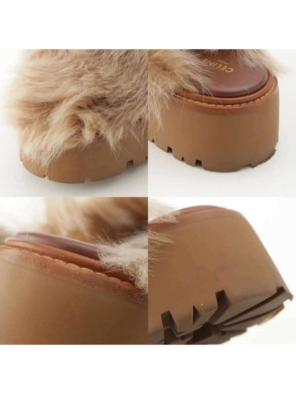 Celine Fur Triomphe Platform Sandals Brown